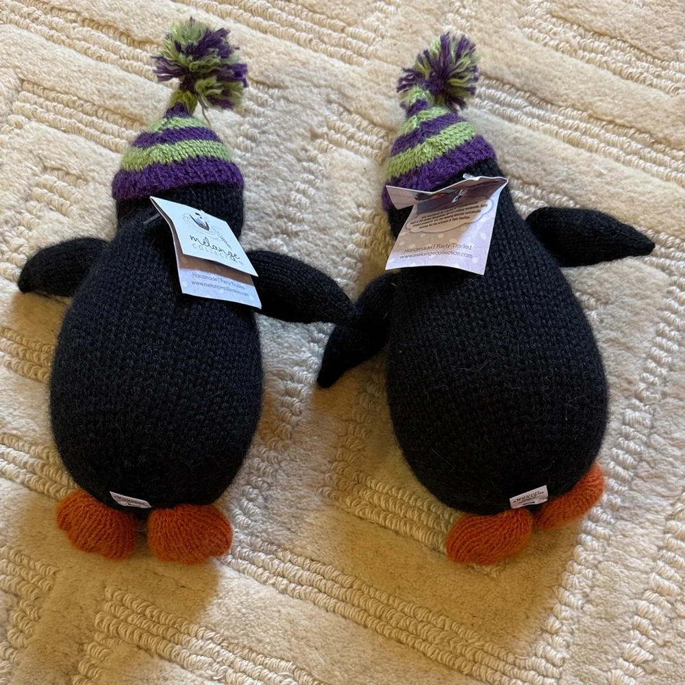 Knitted Penguin Bird Toy - Black, White, Orange